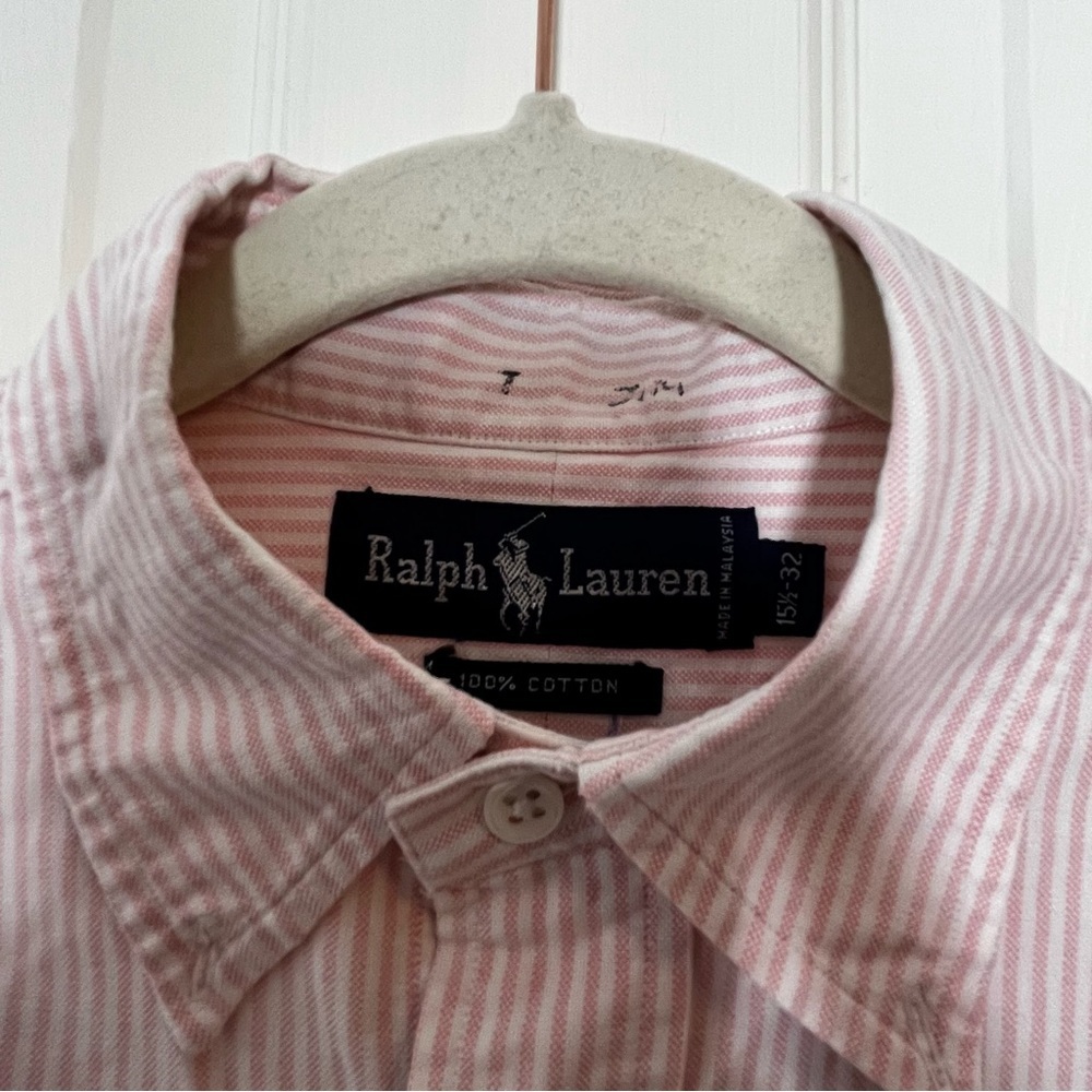 Ralph Lauren Men's 100% Cotton Button Down Shirt in Pink and White Stripes - Picture 6 of 7